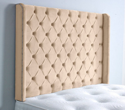Slumbre Chesterfield Winged Plush Velvet 3Ft Single 36" HeadboardCoffee from B&Q
