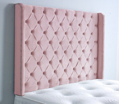 Slumbre Chesterfield Winged Plush Velvet 3Ft Single 36" HeadboardPink from B&Q