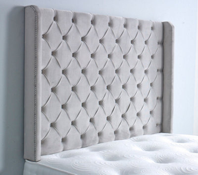 Slumbre Chesterfield Winged Plush Velvet 4Ft Small Double 36" HeadboardSilver from B&Q