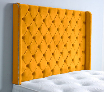 Slumbre Chesterfield Winged Plush Velvet 4Ft Small Double 36" HeadboardTurmeric from B&Q