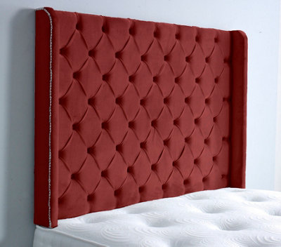 Slumbre Chesterfield Winged Plush Velvet 4Ft6 Double 36" HeadboardBurgundy from B&Q