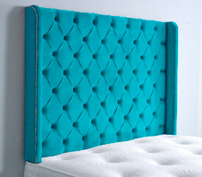 Slumbre Chesterfield Winged Plush Velvet 5Ft Kingsize 36" HeadboardMallard from B&Q