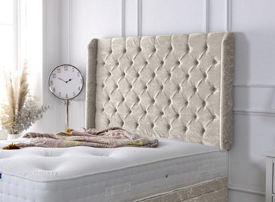 Adore Designs Chesterfield Winged Crushed Velvet 4Ft Small Double 36" HeadboardCream from B&Q