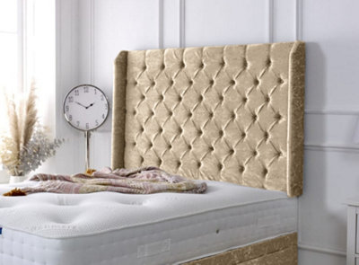 Slumbre Chesterfield Winged Crushed Velvet 4Ft Small Double 36" HeadboardGold from B&Q
