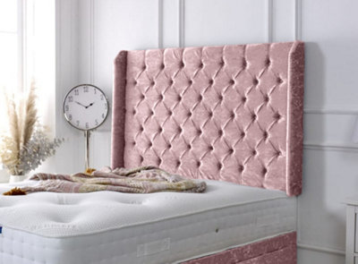 Slumbre Chesterfield Winged Crushed Velvet 4Ft Small Double 36" HeadboardPink from B&Q