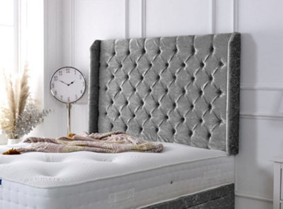 Adore Designs Chesterfield Winged Crushed Velvet 5Ft Kingsize 36" HeadboardGrey from B&Q