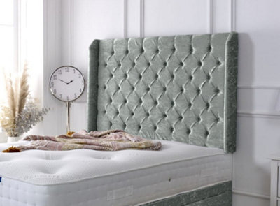 Adore Designs Chesterfield Winged Crushed Velvet 5Ft Kingsize 36" HeadboardSilver from B&Q