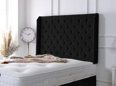 Adore Designs Chesterfield Winged Crushed Velvet 6Ft Super King 36" HeadboardBlack from B&Q