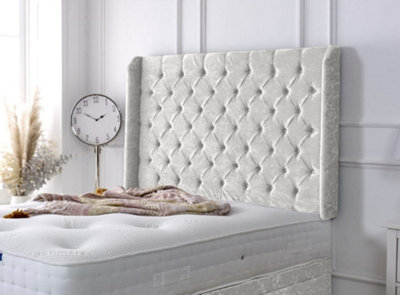 Slumbre Chesterfield Winged Crushed Velvet 6Ft Super King 36" HeadboardWhite from B&Q