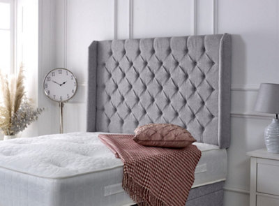 Adore Designs Chesterfield Winged Chenille 6Ft Super King 36" HeadboardLight Grey from B&Q