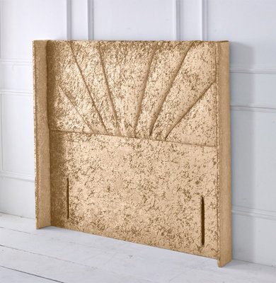 Slumbre Alexander Winged Crushed Velvet 5Ft Kingsize 50" Floor Standing HeadboardGold from B&Q