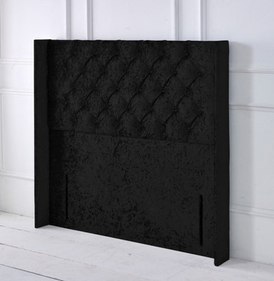 Slumbre Chesterfield Winged Crushed Velvet 3Ft Single 50" Floor Standing HeadboardBlack from B&Q