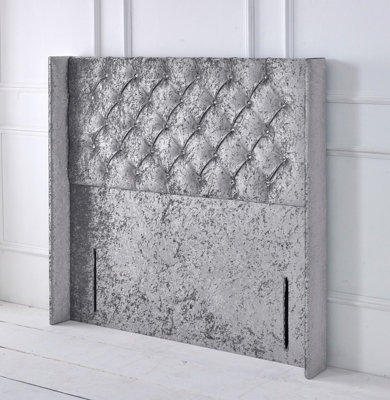 Slumbre Chesterfield Winged Crushed Velvet 3Ft Single 50" Floor Standing HeadboardGrey from B&Q