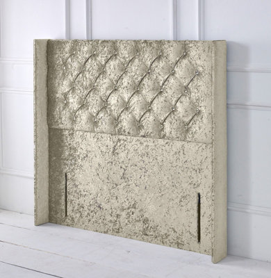 Adore Designs Chesterfield Winged Crushed Velvet 5Ft Kingsize 50" Floor Standing HeadboardCream from B&Q