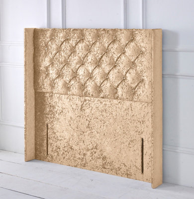 Slumbre Chesterfield Winged Crushed Velvet 5Ft Kingsize 50" Floor Standing HeadboardGold from B&Q