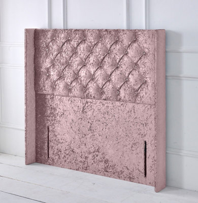 Adore Designs Chesterfield Winged Crushed Velvet 5Ft Kingsize 50" Floor Standing HeadboardPink from B&Q