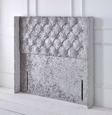 Slumbre Chesterfield Winged Crushed Velvet 6Ft Super King 50" Floor Standing HeadboardSilver from B&Q
