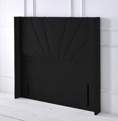 Slumbre Alexander Winged Plush Velvet 3Ft Single 50" Floor Standing HeadboardBlack from B&Q