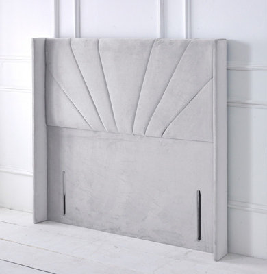 Slumbre Alexander Winged Plush Velvet 3Ft Single 50" Floor Standing HeadboardSilver from B&Q