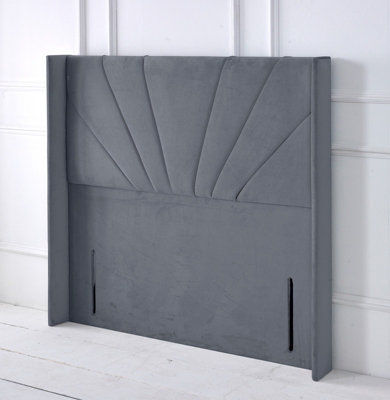 Slumbre Alexander Winged Plush Velvet 4Ft6 Double 50" Floor Standing HeadboardGrey from B&Q