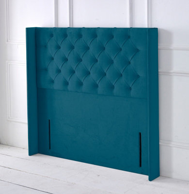 Slumbre Chesterfield Winged Plush Velvet 3Ft Single 50" Floor Standing HeadboardMallard from B&Q