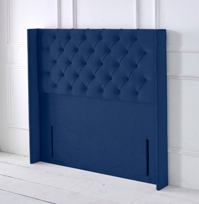 Slumbre Chesterfield Winged Plush Velvet 4Ft6 Double 50" Floor Standing HeadboardBlue from B&Q