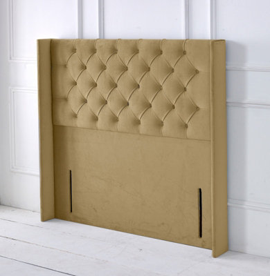 Slumbre Chesterfield Winged Plush Velvet 4Ft6 Double 50" Floor Standing HeadboardCoffee from B&Q