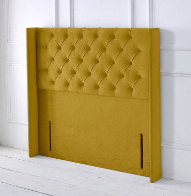 Slumbre Chesterfield Winged Plush Velvet 4Ft6 Double 50" Floor Standing HeadboardTurmeric from B&Q