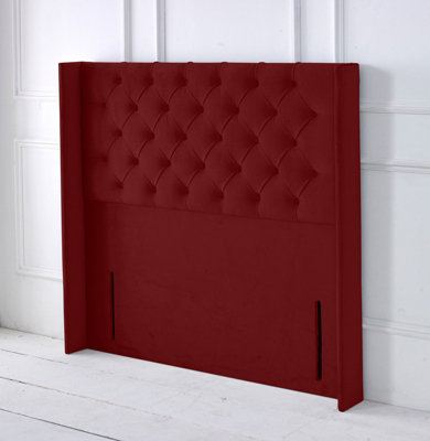 Slumbre Chesterfield Winged Plush Velvet 5Ft Kingsize 50" Floor Standing HeadboardBurgundy from B&Q