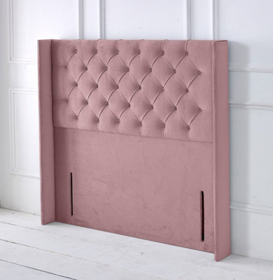 Adore Designs Chesterfield Winged Plush Velvet 5Ft Kingsize 50" Floor Standing HeadboardPink from B&Q