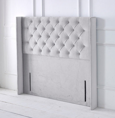 Slumbre Chesterfield Winged Plush Velvet 5Ft Kingsize 50" Floor Standing HeadboardSilver from B&Q