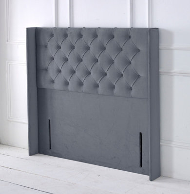 Slumbre Chesterfield Winged Plush Velvet 6Ft Super King 50" Floor Standing HeadboardGrey from B&Q