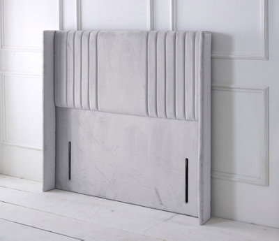 Slumbre Florence Winged Plush Velvet 6Ft Super King 50" Floor Standing HeadboardSilver from B&Q