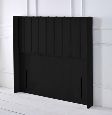 Slumbre Portland Winged Plush Velvet 4Ft6 Double 50" Floor Standing HeadboardBlack from B&Q