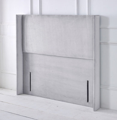 Slumbre Victoria Winged Plush Velvet 4Ft Small Double 50" Floor Standing HeadboardSilver from B&Q