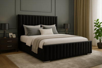 Slumbre Portland Plush Velvet Ottoman Storage BedWith Footboard3Ft SingleBlack