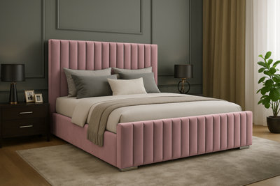 Slumbre Portland Plush Velvet Ottoman Storage BedWith Footboard3Ft SinglePink