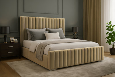 Slumbre Portland Plush Velvet Sleigh BedWith Footboard3Ft SingleCoffee