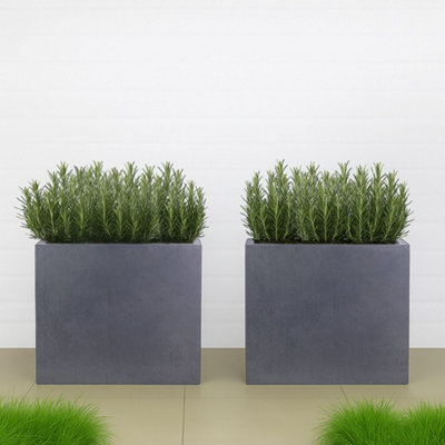 Set Of 2 Idealist™ 60Cm Planter Garden TroughSlate Grey Reinforced Stone Rectangular PlanterLarge Plant Pots L60 W30 H50 Cm from B&Q