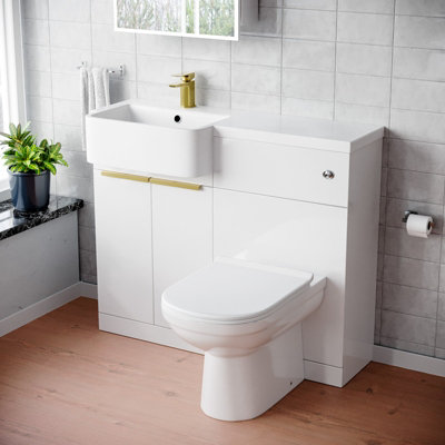 Nes Home Lh Vanity Unit Brushed Brass Handles Wc Unit Tap, Toilet - Image 3
