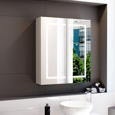 Nes Home 600Mm Led 2 Doors White Bathroom Mirror Cabinet Battery Powered - Image 4
