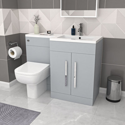 Nes Home Matte Grey Rh 1100mm Vanity Cabinet Basin Sink & Rimless Btw Toilet from B&Q