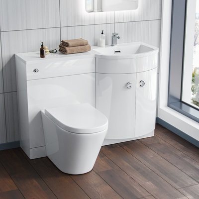 B&Q -  White 1100mm Right Hand Basin Vanity Unit And Btw Wc Toilet