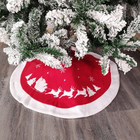 91cm Fabric Christmas Tree Skirt with Santa & Sleigh Design