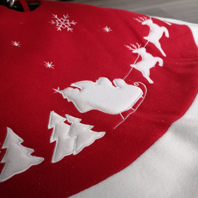 91cm Fabric Christmas Tree Skirt with Santa & Sleigh Design - 3