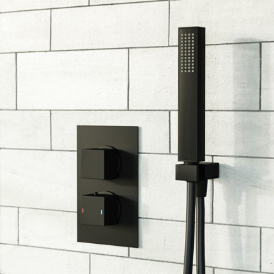 Nes Home Matte Black Concealed Thermostatic Square Shower Mixer With Handset from B&Q