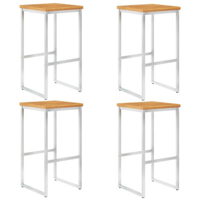Berkfield Bar Chairs 4 Pcs Solid Acacia Wood And Stainless Steel