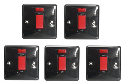 B&Q -  5 Pack Black Nickel 45A Double Pole Switch With Neon Indicator