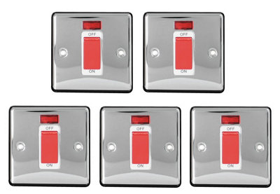 Arlec 5 Pack Chrome 45A 1 Gang Double Pole Switch With Neon Indicator Polished Heavy Duty from B&Q