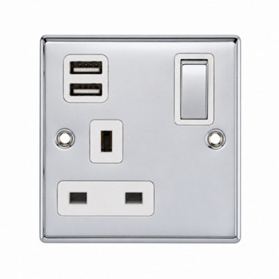  - 13A 1 Gang Switched Socket With Dual 3.1A Usb Output Chrome